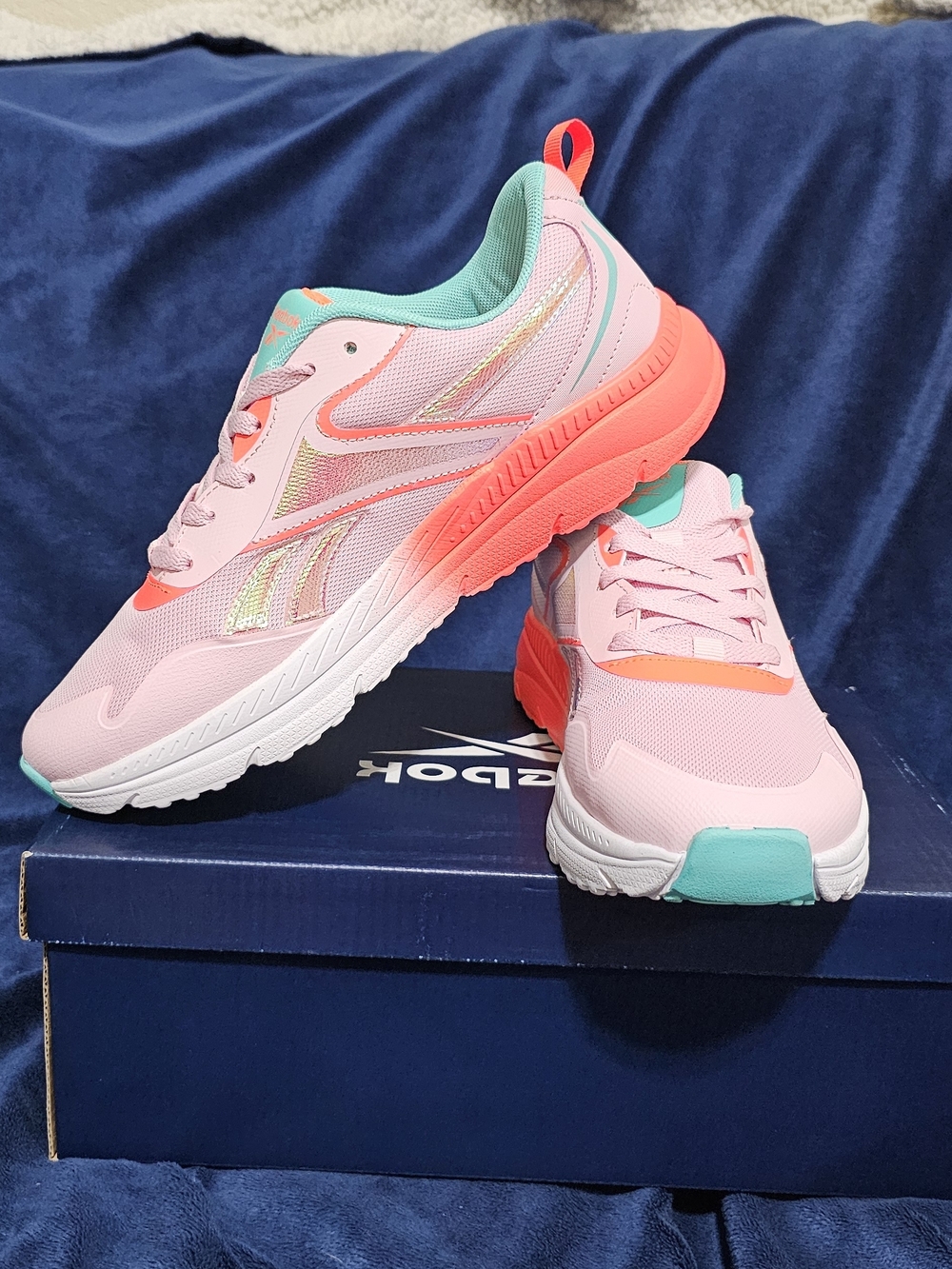 Reebok Kids Pink Sneakers with Coral and Teal Accents